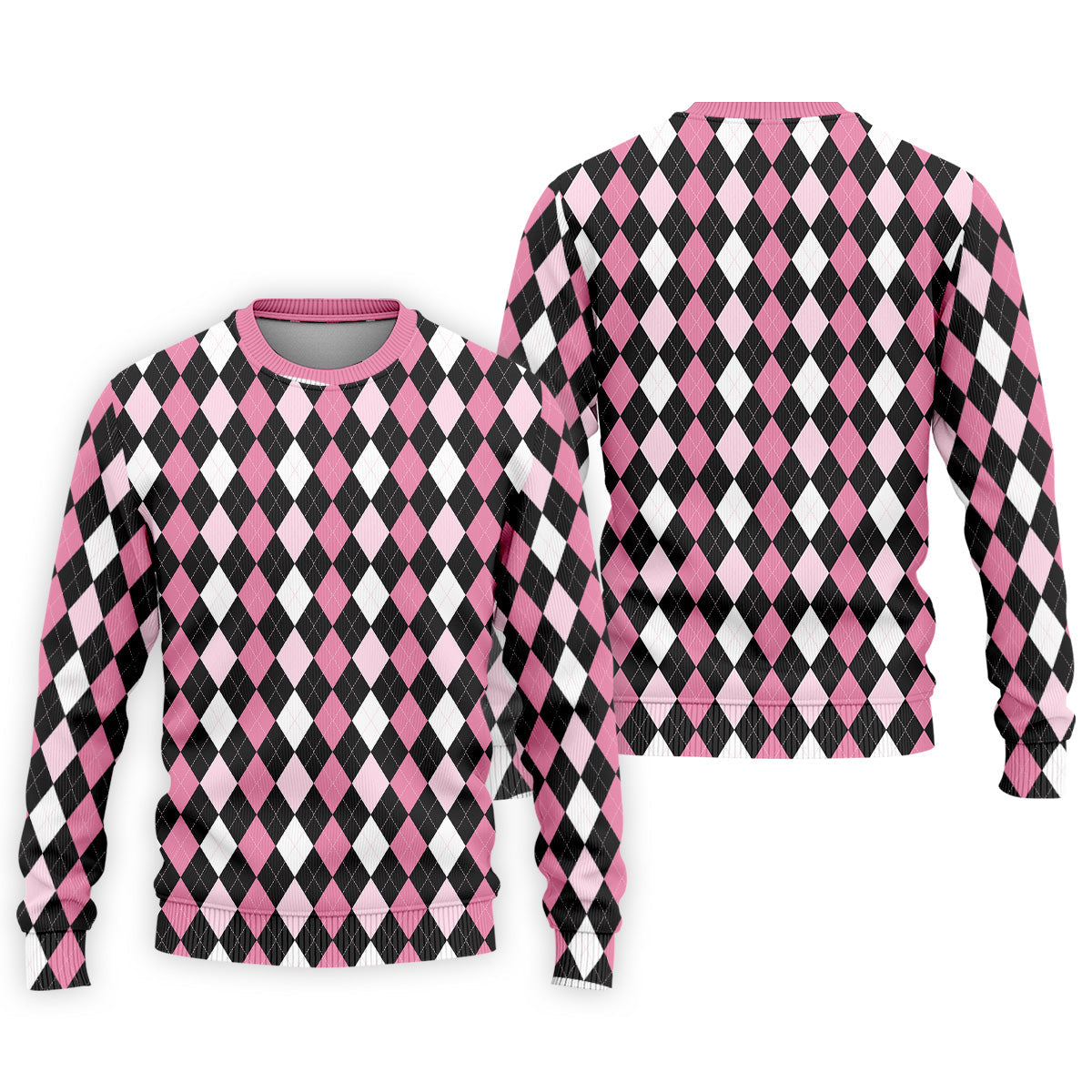 Black Pink Argyle Men's Golf Polo Shirt, Golf Gift For Men, Golfing Apparel, Matching Golf Shirt