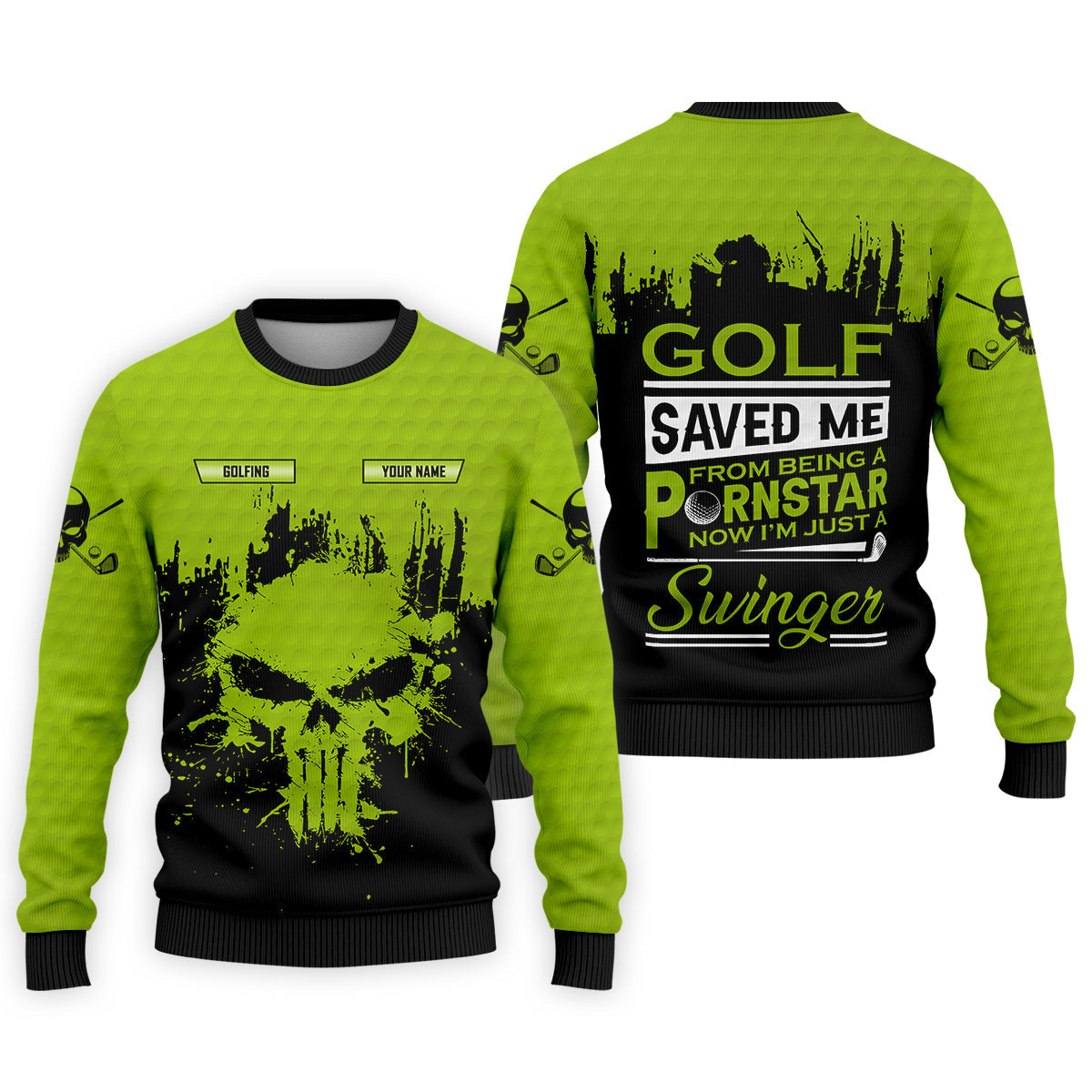 Golf Saved Me From Being A Porn Star Now I'm Just A Swinger Custom Green Skull Golf Polo Shirt, Dad Golf Gift