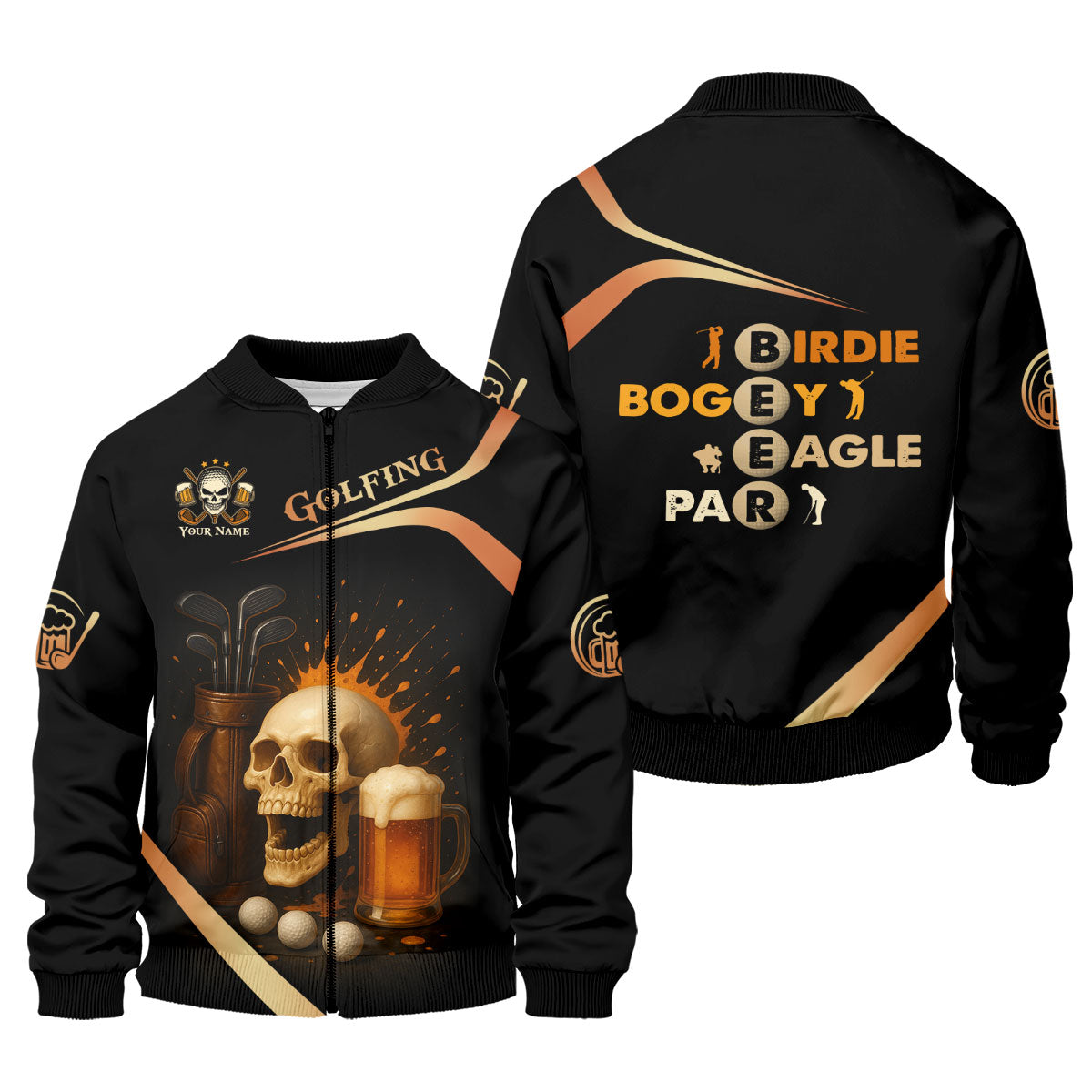 Funny Skull Beer Customize Golf Shirts For Men, Golfing Shirt, Best Gifts For Golfers, Dad Golf Gift