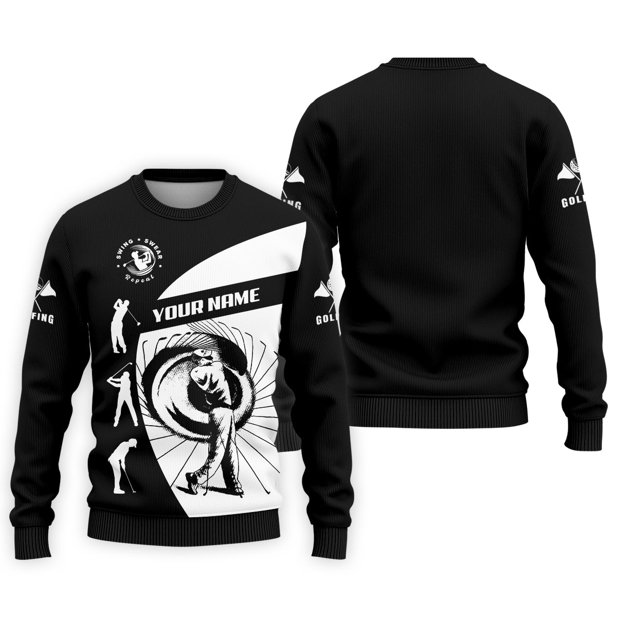 Swing Swear Repeat Custom Funny Golf Polo Shirt, Dad Golf Gifts