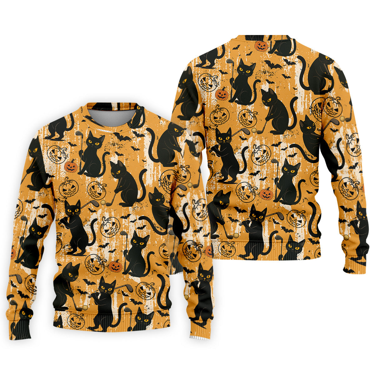 Funny Black Cat Men's Golf Polo Shirt, Halloween Golf Shirt, Halloween Polo Shirt, Golf Gift For Him