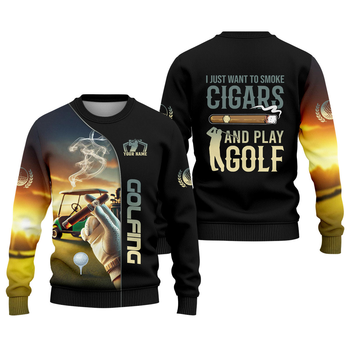 I Just Want To Smoke Cigars And Play Golf Personalized Men's Golf Polo Shirt, Christmas Golf Gift