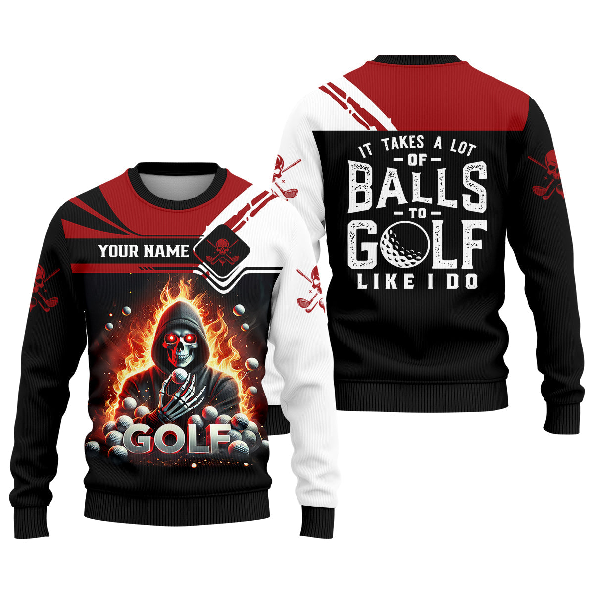 It Takes A Lot of Balls to Golf Like I Do Custom Funny Skull Golf Polo Shirt, Dad Golf Gifts