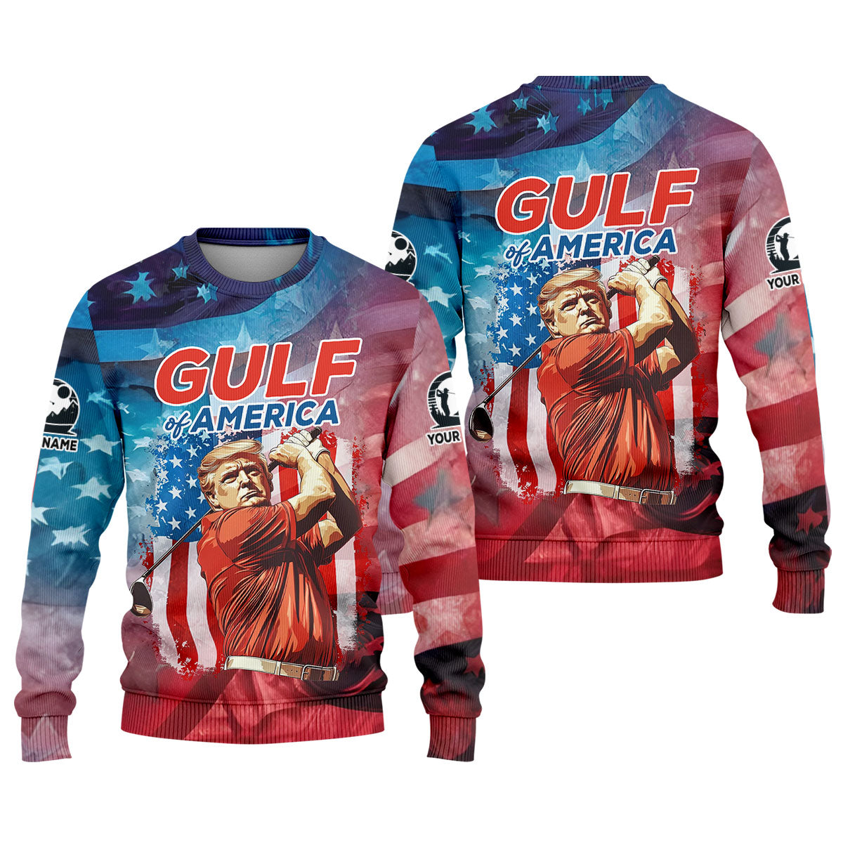 Gulf Of America Patriotic Golf Polo Shirts, Mens Golf Polo Shirts, Golf Gift Ideas For Him, Long Sleeve Golf Polo