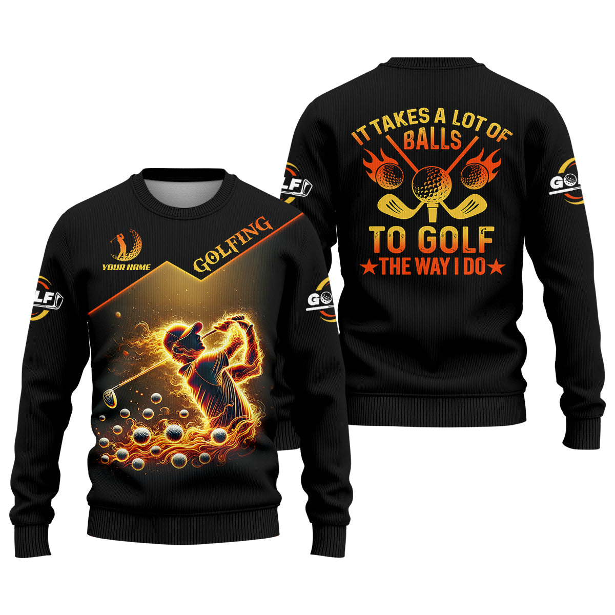 Custom Golden Fire Its Take A Lot Of Golf Ball To Golf Like I Do Men's Golf Polo Shirt, Dad Golf Gift