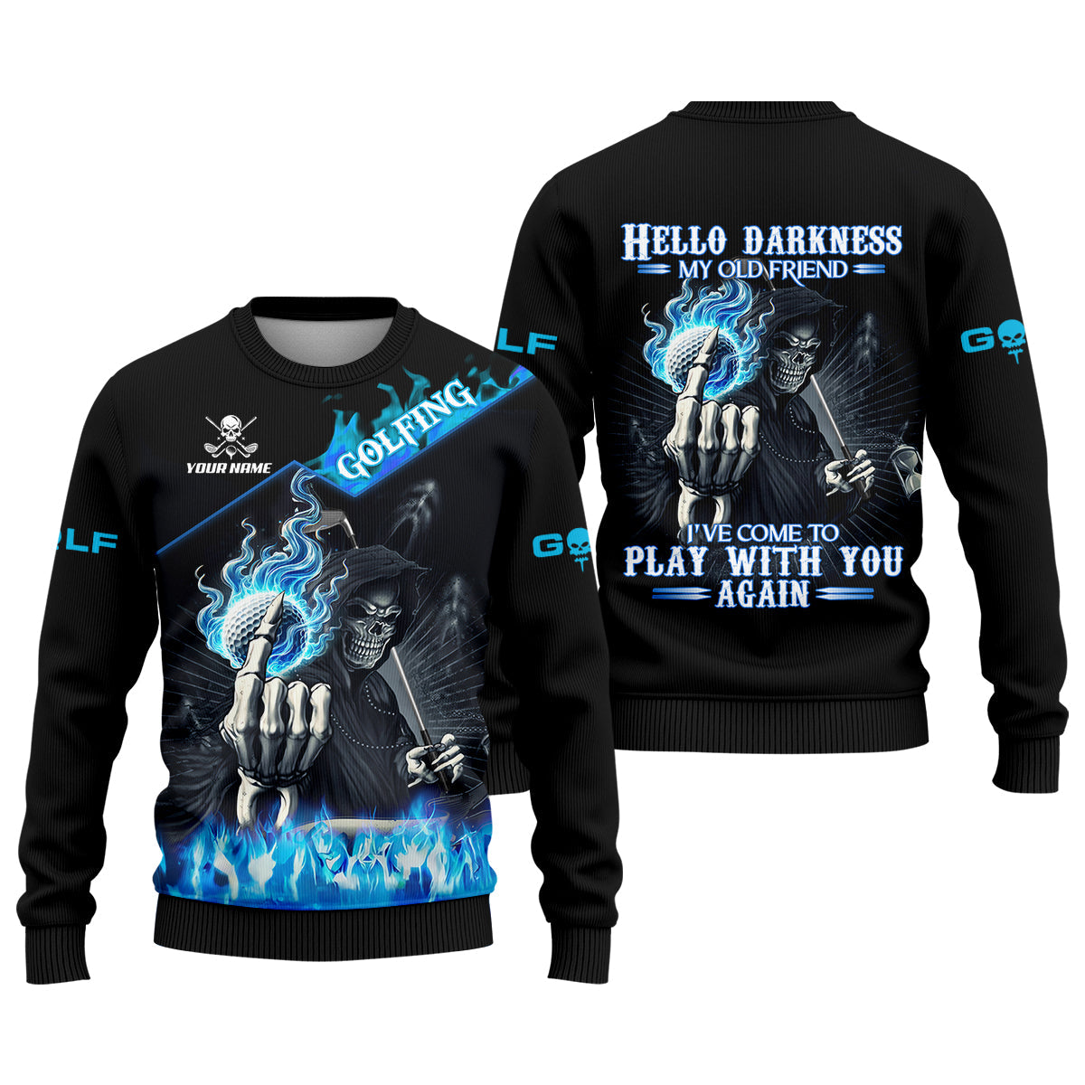 Hello Darkness My Old Friend Custom Men's Golf Polo Shirt, Hilarious Golf Shirt, Skeleton Golf Shirt