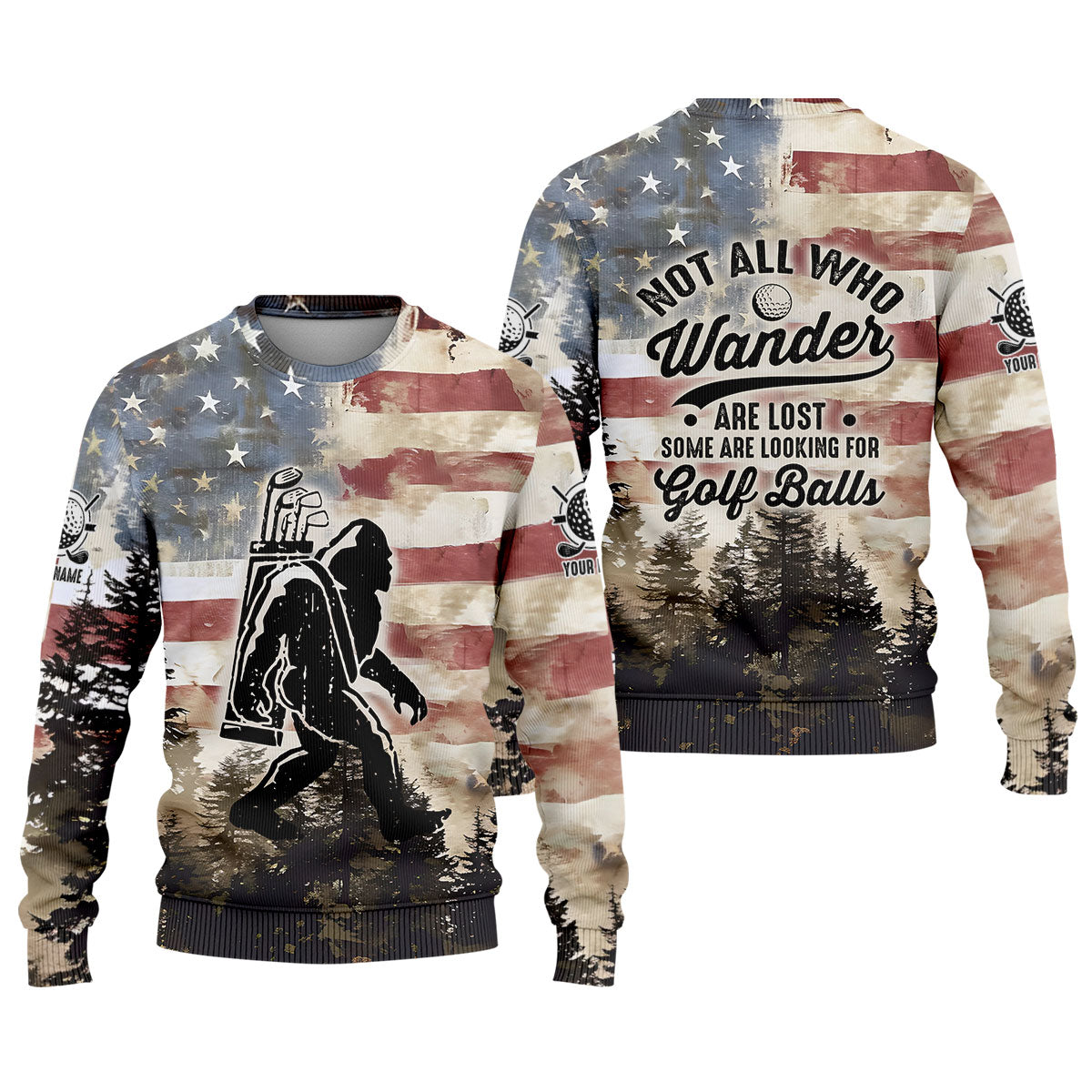 Patriotic Golf Polo Shirts, Bigfoot Golf Shirt, Men's Long Seeve Golf Shirts, Golf Gifts For Men