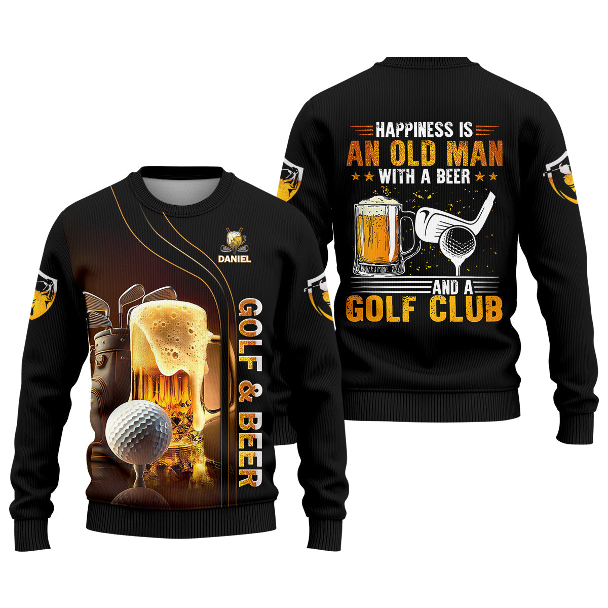 Happiness Is An Old Man With A Beer And A Golf Club Custom Funny Golf Polo Shirt, Dad Golf Gifts
