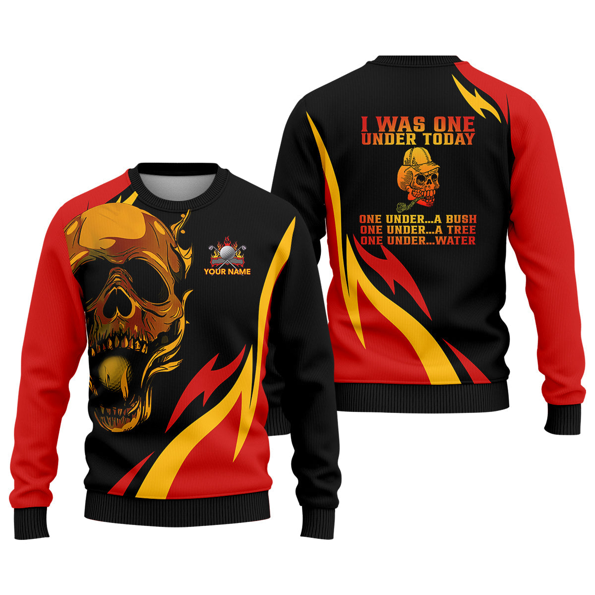 Custom Fire Skull Men's Golf Polo Shirt, Mens Golf Gift, Funny Golf Shirt