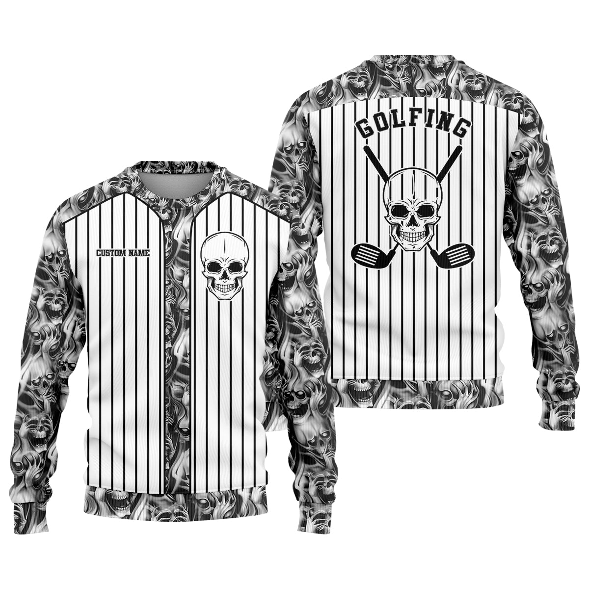 Custom Skull Polo Shirt, Golfing Apparel, Mens Golf Gift, Funny Golf Polos