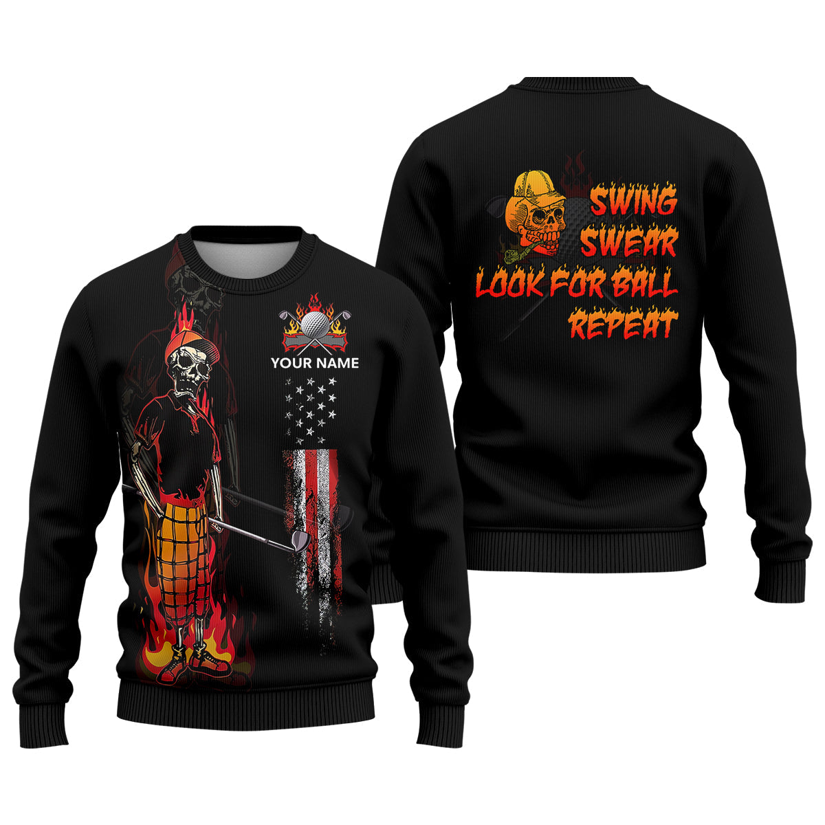 Custom Flaming Skeleton Men's Golf Polo Shirt, Mens Golf Gift, Funny Golf Shirt