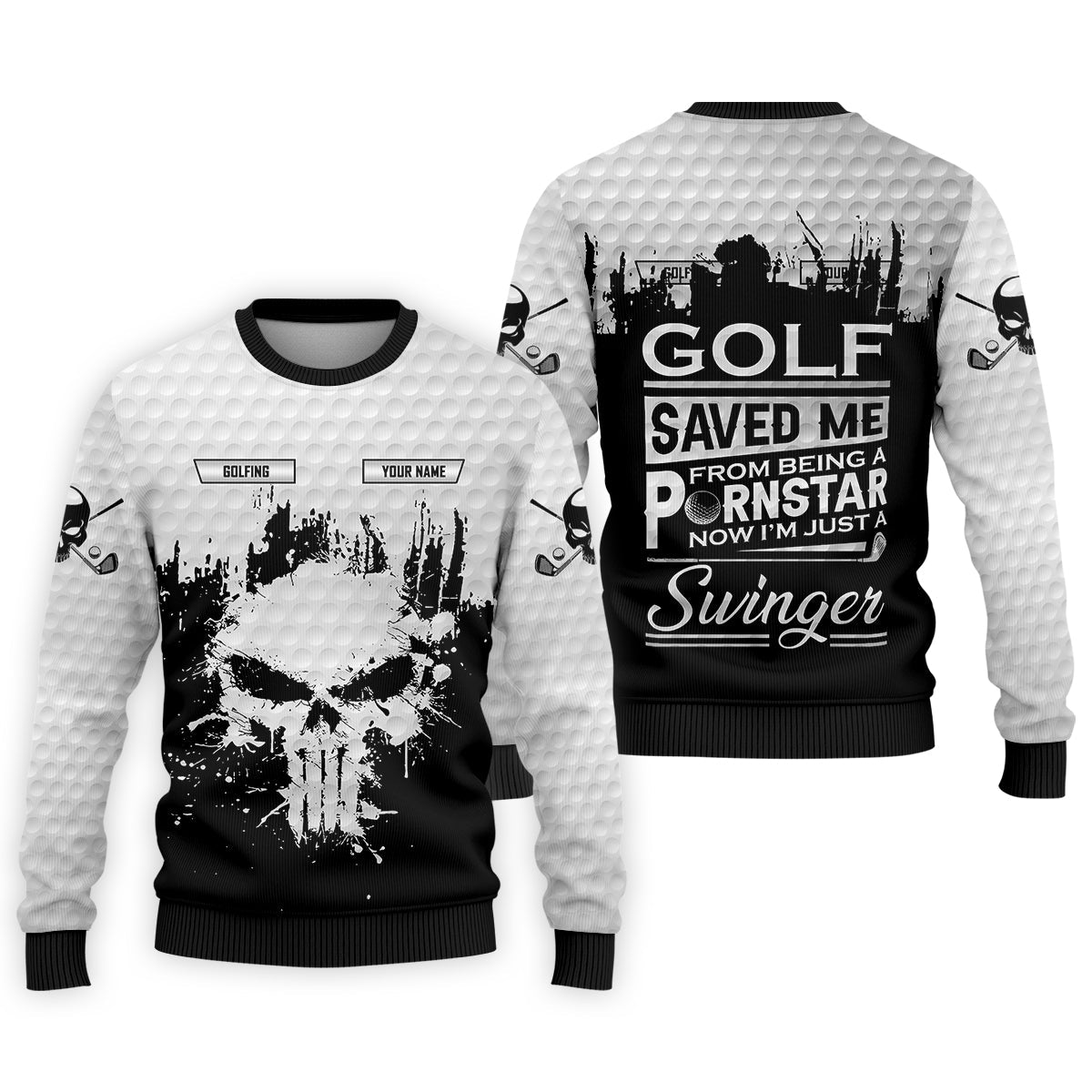 Golf Saved Me From Being A Porn Star Now I'm Just A Swinger Custom White Skull Golf Polo Shirt, Dad Golf Gift
