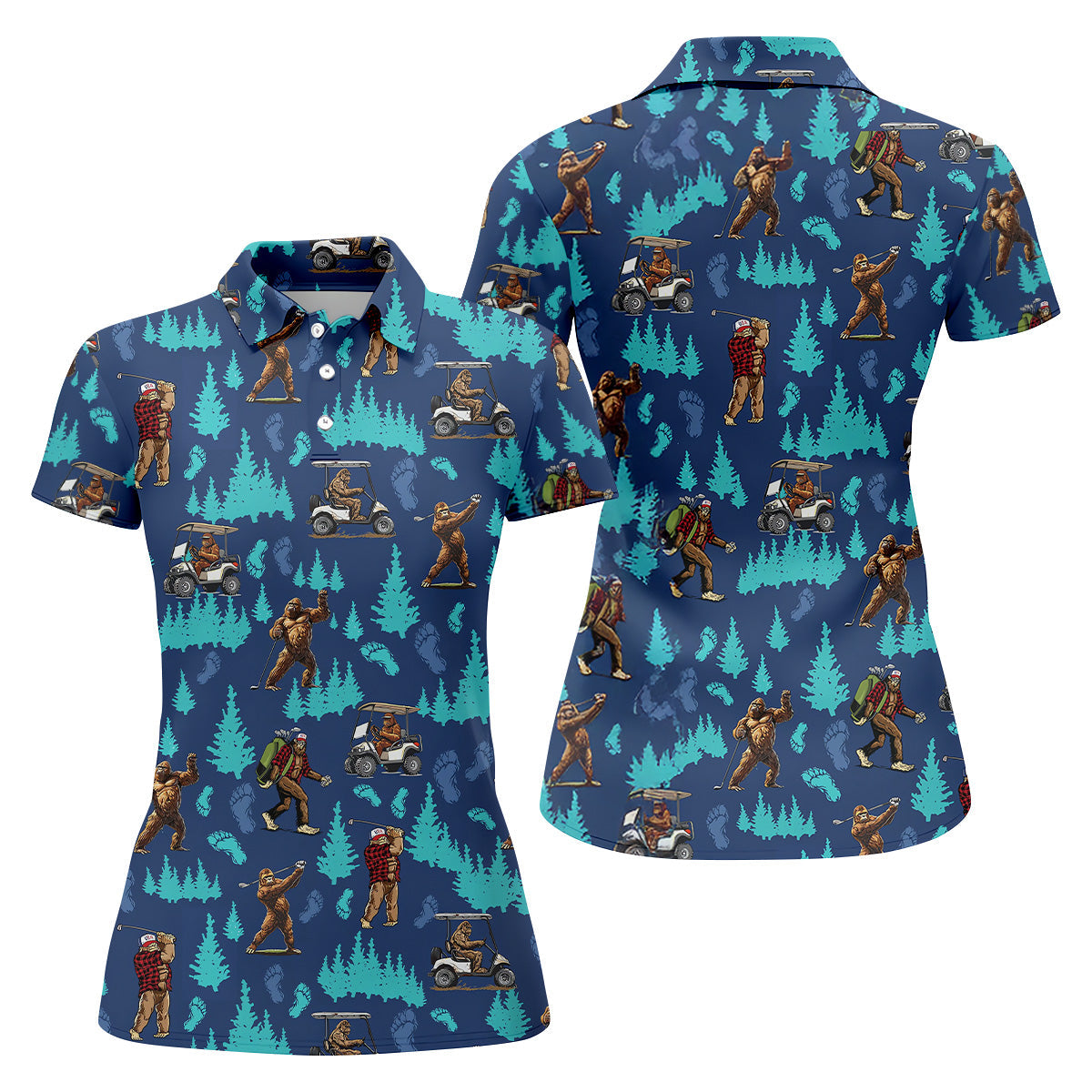 Bigfoot Golfing Women's Polo Shirt, Funny Bigfoot Golf Shirt, Ladies Golf Shirt, Women Golf Shirt