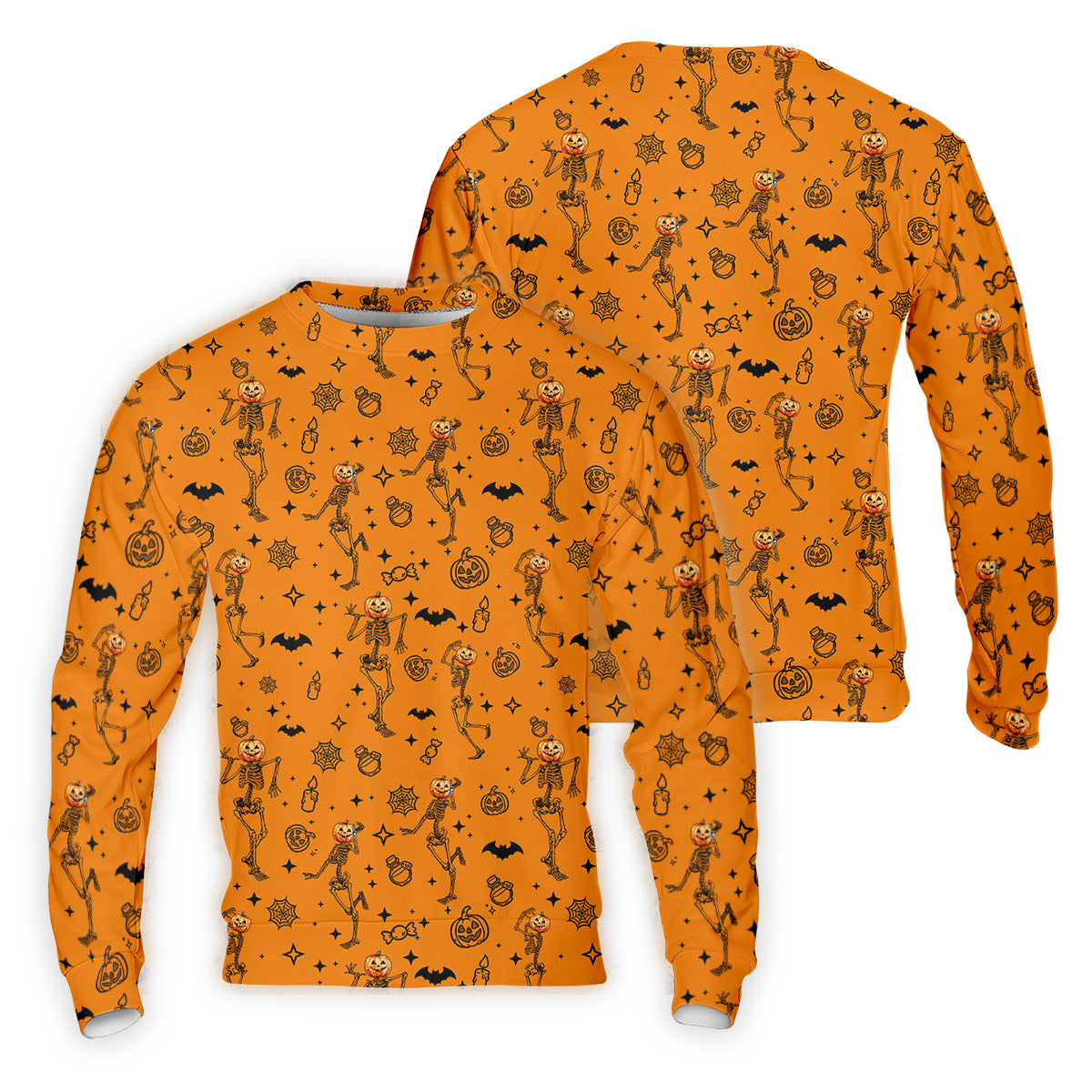Skeleton Orange Golf Shirt, Halloween Golf Shirt, Fun Golf Polos, Men's Long Seeve Golf Shirts, Golf Gifts For Men