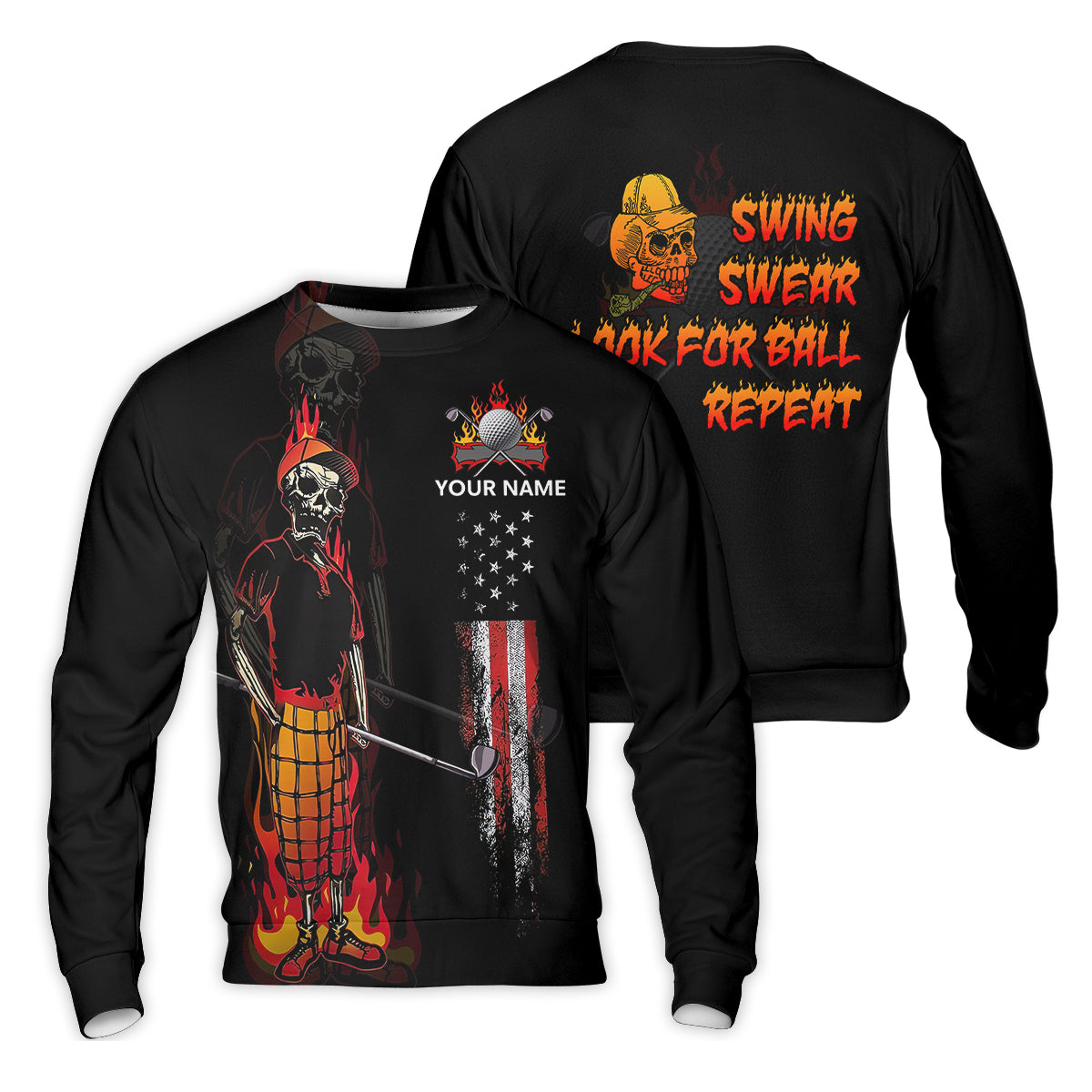 Custom Flaming Skeleton Men's Golf Polo Shirt, Mens Golf Gift, Funny Golf Shirt