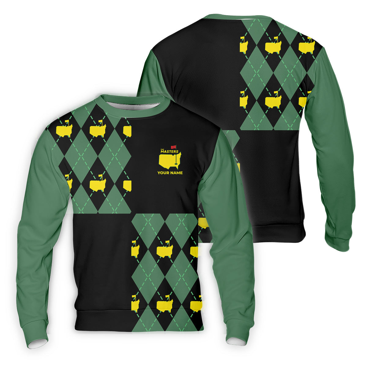 Green and Black Argyle Golf Shirt, Mens Golf Polo Shirts, Cool Golf Gifts, Golfing Apparel