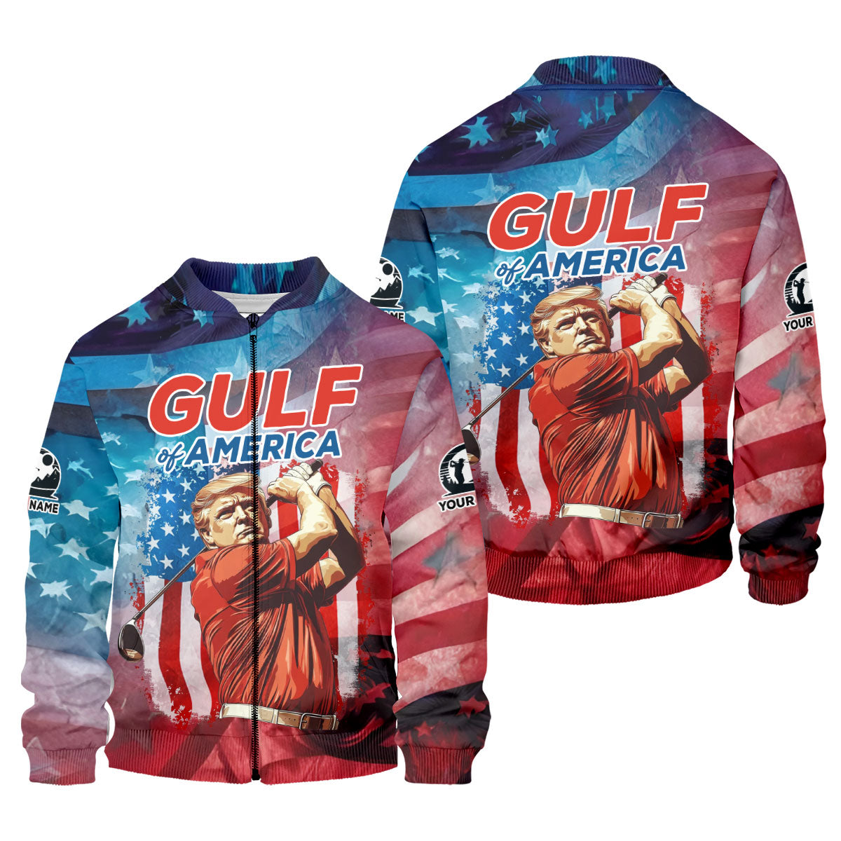 Gulf Of America Patriotic Golf Polo Shirts, Mens Golf Polo Shirts, Golf Gift Ideas For Him, Long Sleeve Golf Polo