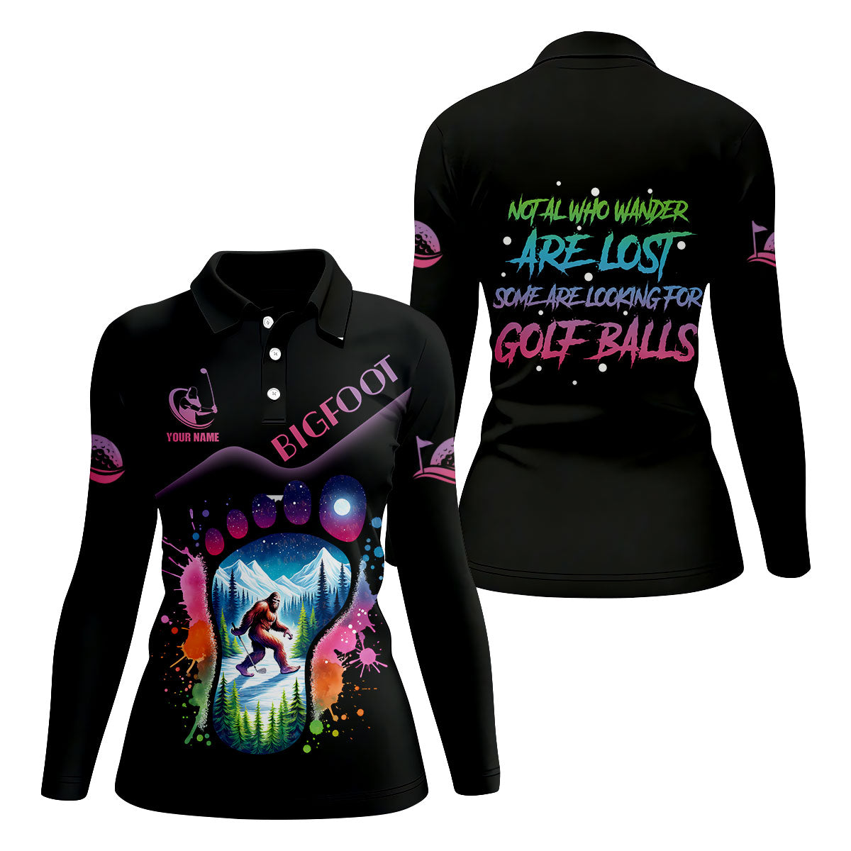 Funny Bigfoot Custom Womens Golf Polo Shirt, Ladies Golf Shirts, Golfing Apparel, Women Golf Gifts