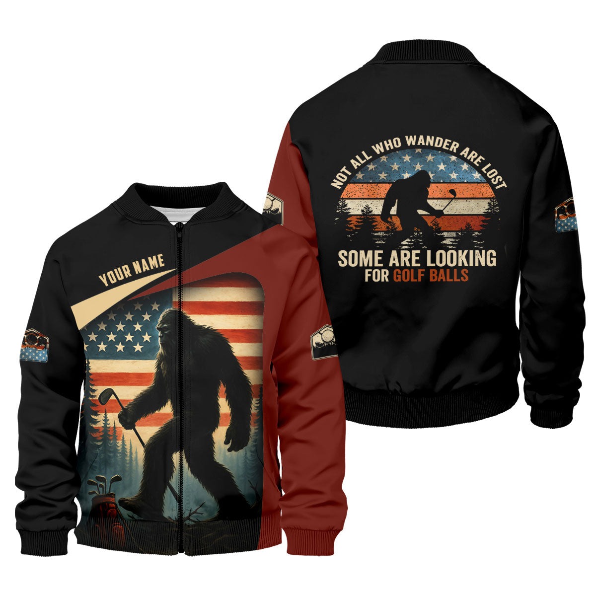 Bigfoot Golf Shirt, Patriotic Golf Polo Shirts, Men's Long Seeve Golf Shirts, Golf Gifts For Men