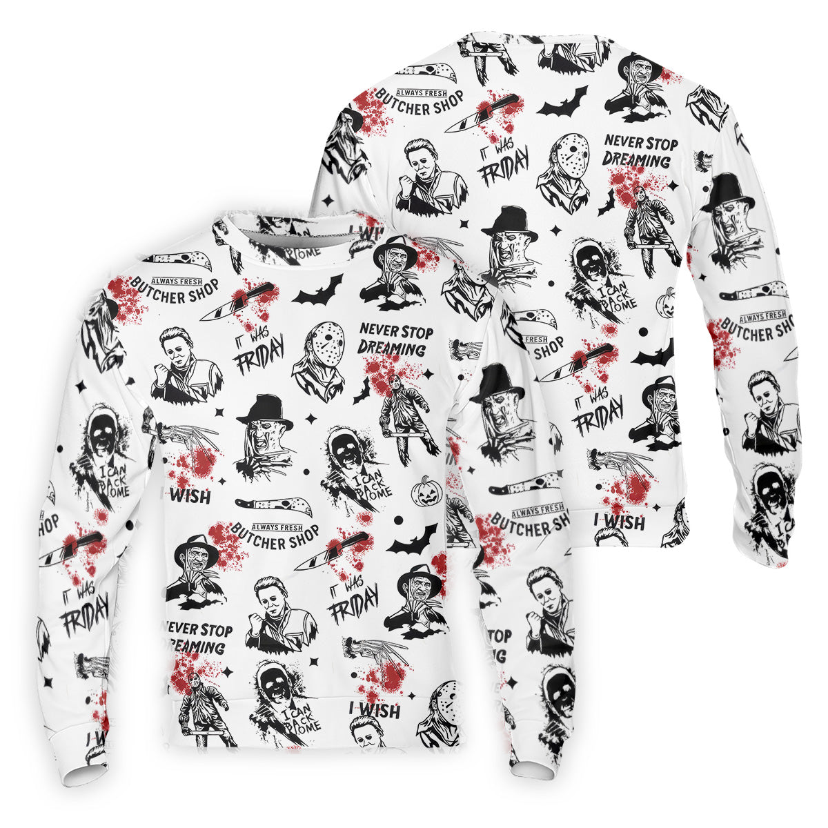 Horror Halloween Character White Golf Shirt, Fun Golf Shirts For Men, Horror Movie Shirt