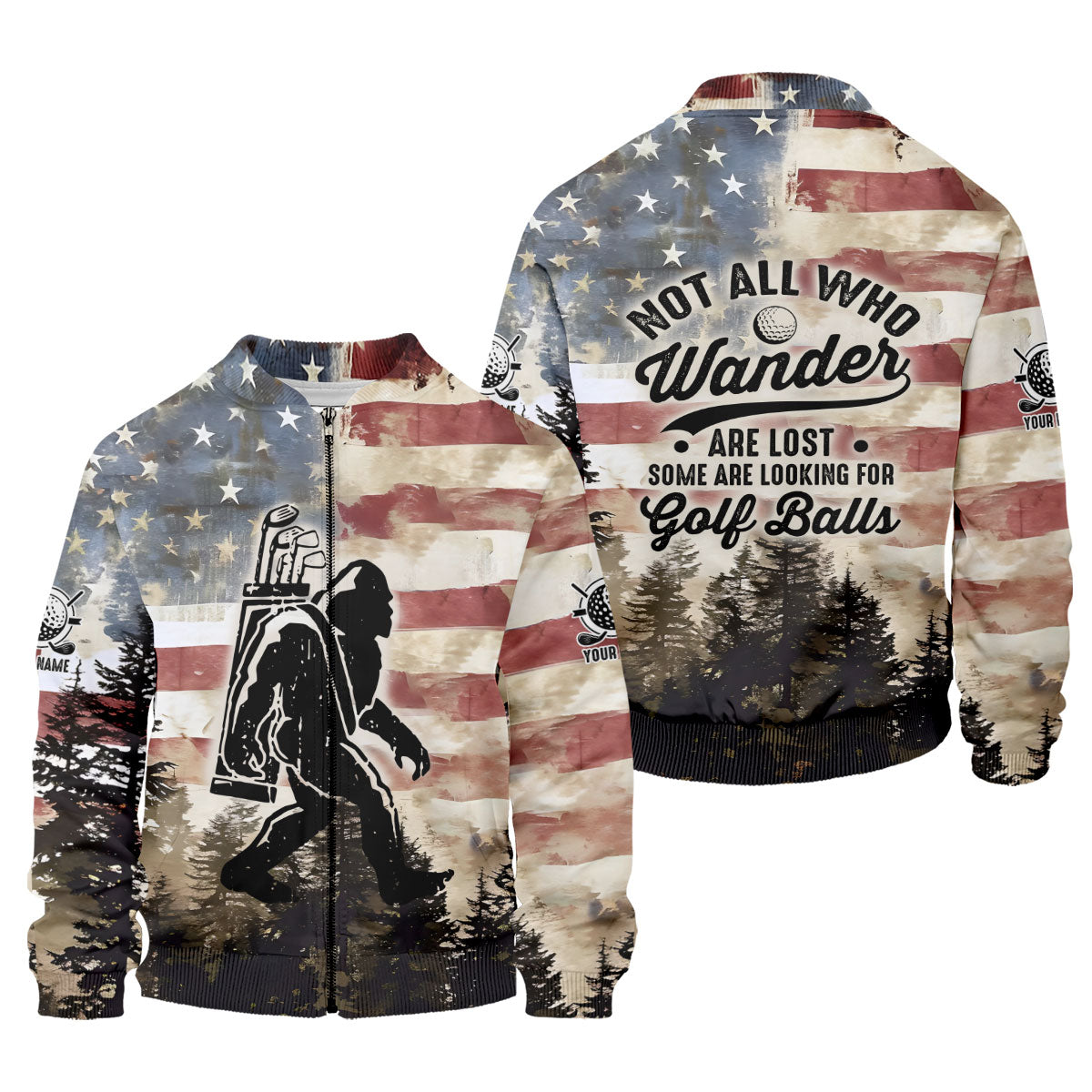 Patriotic Golf Polo Shirts, Bigfoot Golf Shirt, Men's Long Seeve Golf Shirts, Golf Gifts For Men