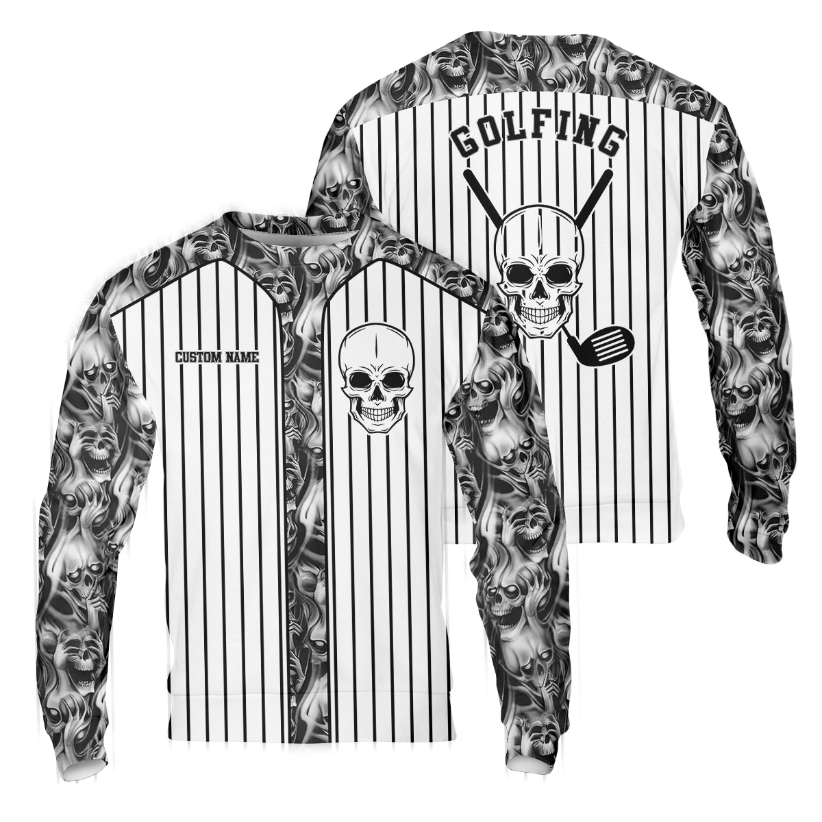 Custom Skull Polo Shirt, Golfing Apparel, Mens Golf Gift, Funny Golf Polos