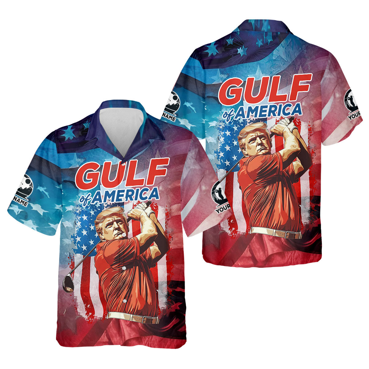 Gulf Of America Patriotic Golf Polo Shirts, Mens Golf Polo Shirts, Golf Gift Ideas For Him, Long Sleeve Golf Polo