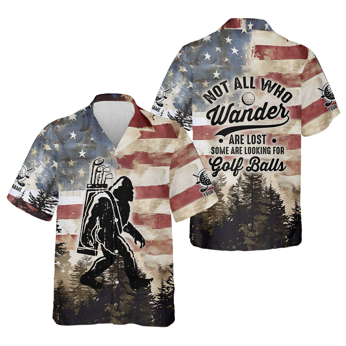 Patriotic Golf Polo Shirts, Bigfoot Golf Shirt, Men's Long Seeve Golf Shirts, Golf Gifts For Men
