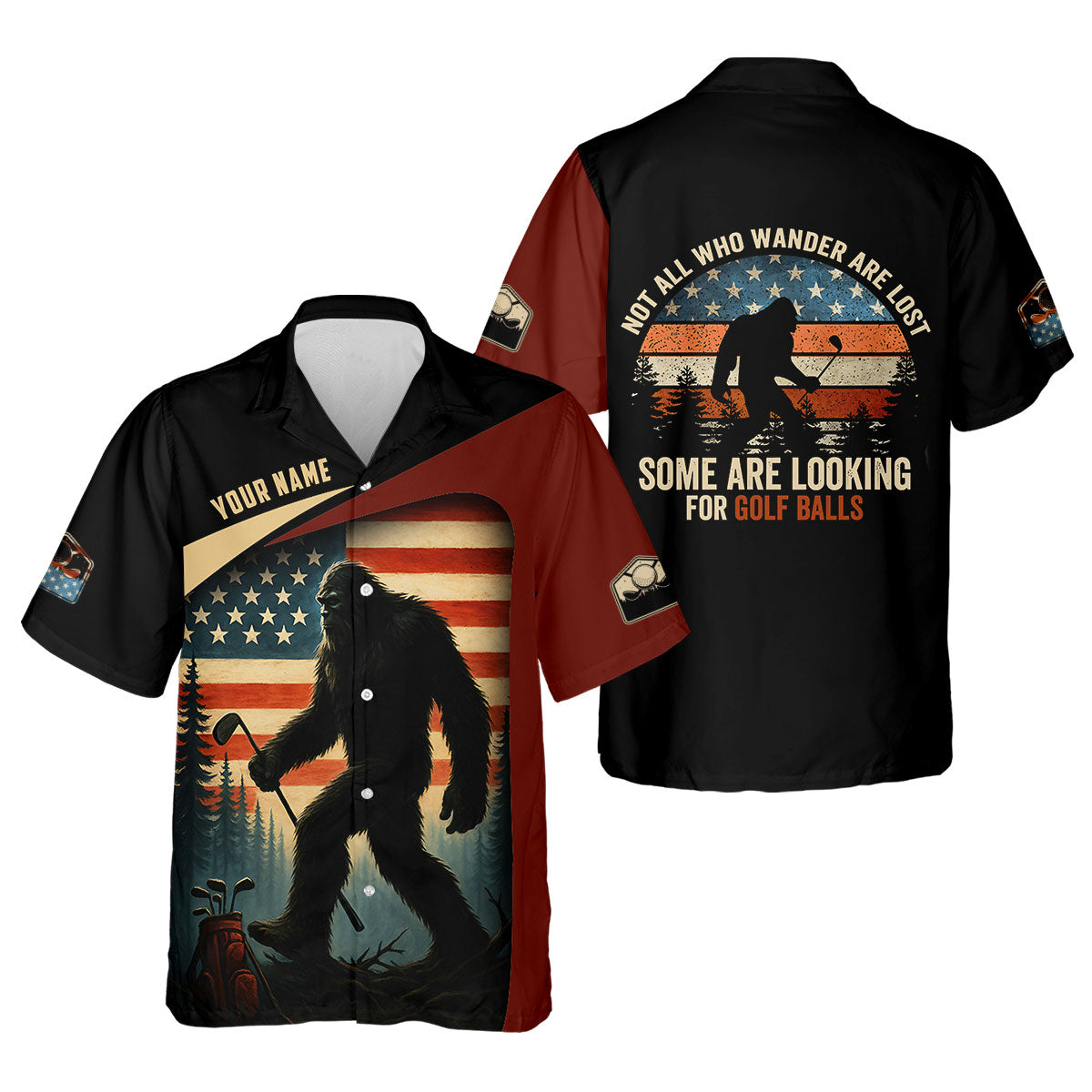 Bigfoot Golf Shirt, Patriotic Golf Polo Shirts, Men's Long Seeve Golf Shirts, Golf Gifts For Men