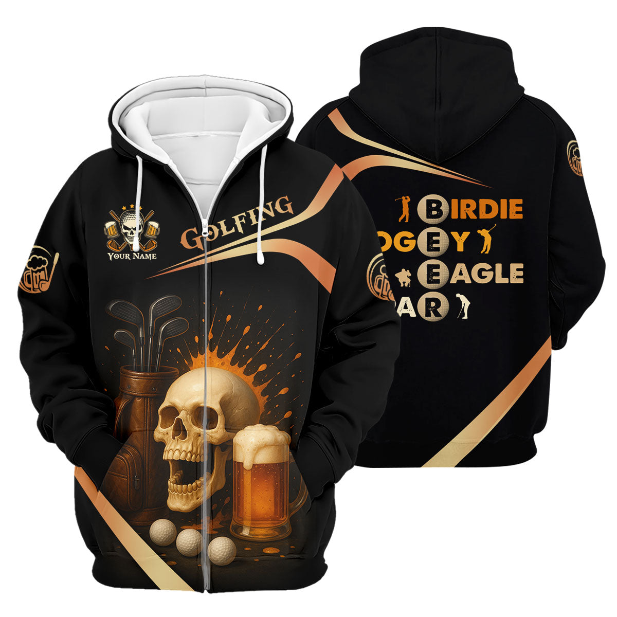 Funny Skull Beer Customize Golf Shirts For Men, Golfing Shirt, Best Gifts For Golfers, Dad Golf Gift