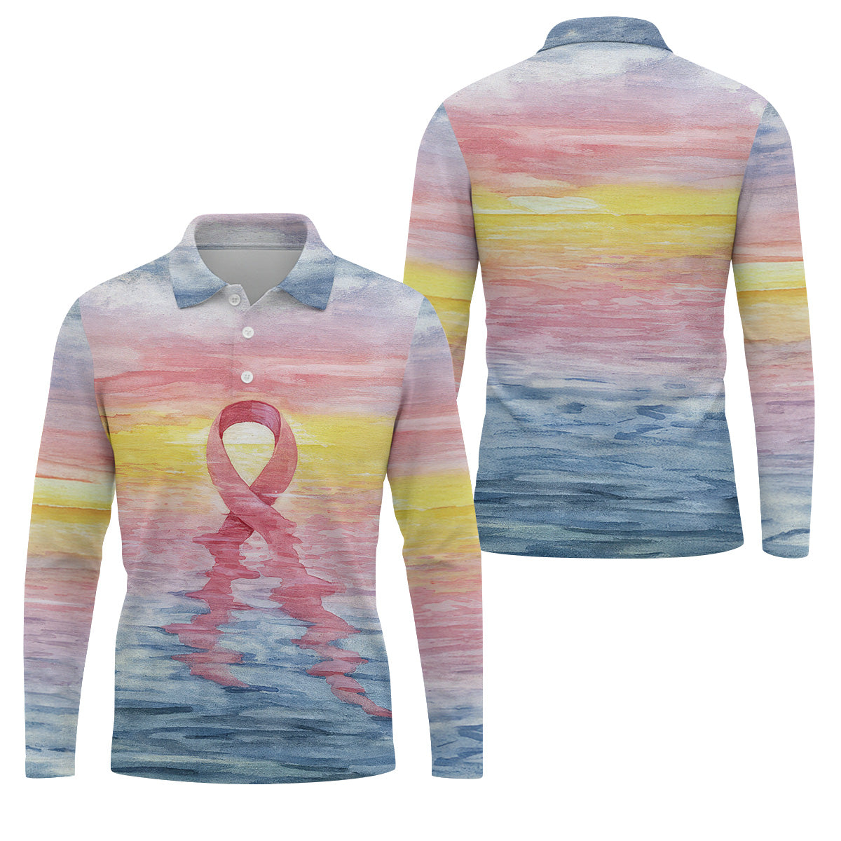 Pink Ribbon Breast Cancer Men's Polo Shirt, Breast Cancer Awareness Shirt, Men Golf Shirt, Golf Gift For Him