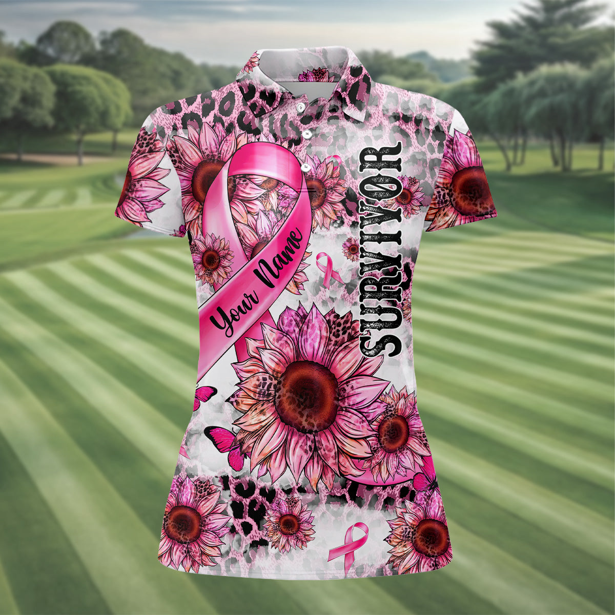 Breast Cancer Golf Shirt, Sleeveless Womens Golf Shirts, Ladies Golf Tops, Pink Ribbon Breast Cancer