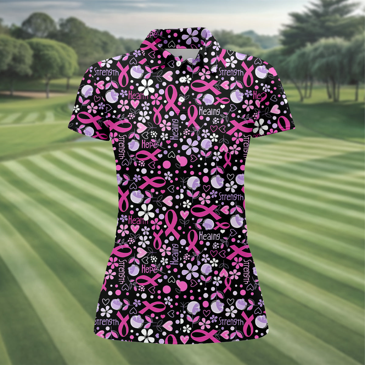 Hope Strength Breast Cancer Golf Shirt, Breast Cancer Support Shirts, Ladies Golf Shirt, Womens Golf Polo