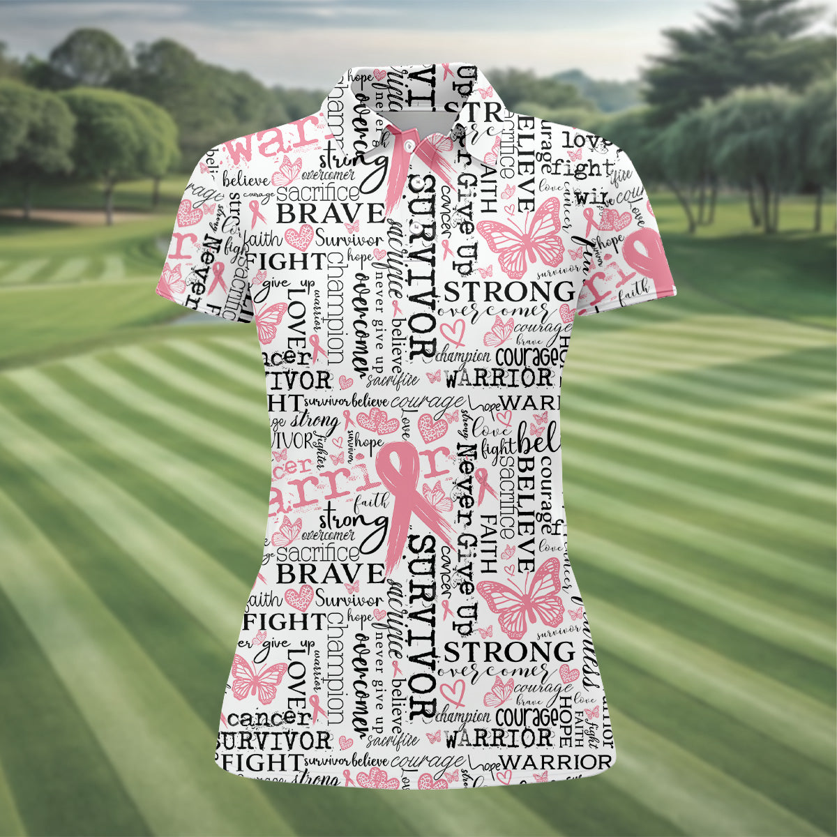 Fight Survivor Breast Cancer Golf Shirt, Breast Cancer Support Shirts, Womens Golf Polo
