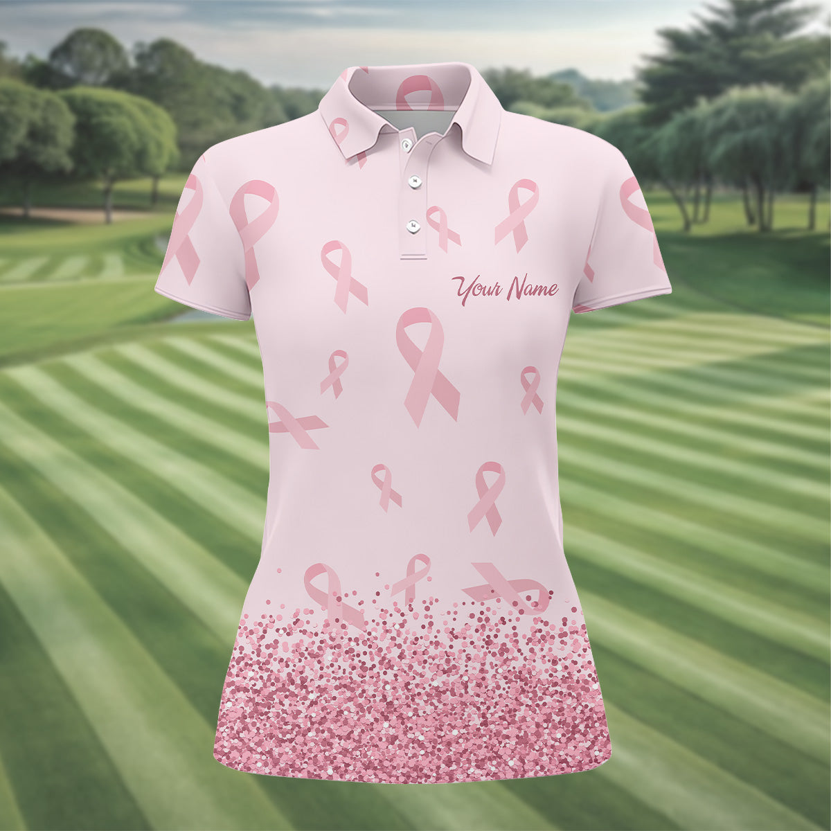 Pink Ribbon Breast Cancer Golf Shirt, Breast Cancer Support Shirts, Ladies Golf Shirt, Womens Golf Polo