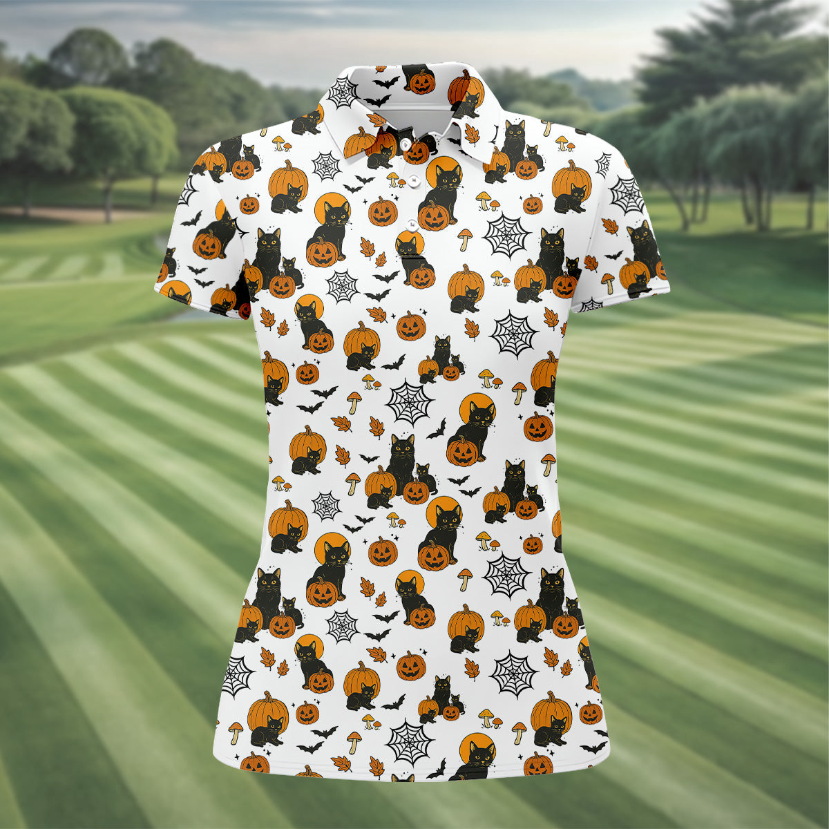 Halloween Black Cat, Pumpkin Shirt, Funniest Halloween Shirts, Womens Golf Tops, Ladies Golf Polo, Golfing Apparel
