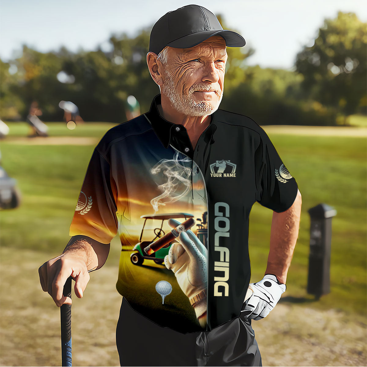 I Just Want To Smoke Cigars And Play Golf Personalized Men's Golf Polo Shirt, Christmas Golf Gift