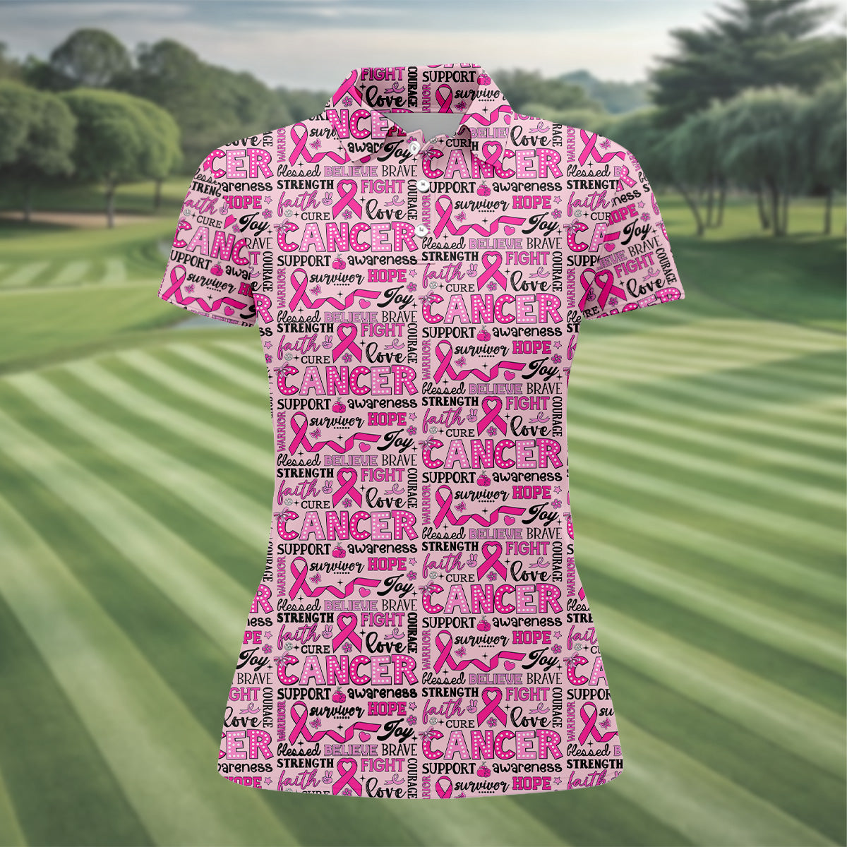 Pink Ribbon Breast Cancer Awareness Shirt, Ladies Sleeveless Tops, Ladies Golf Shirts, Golfing Apparel