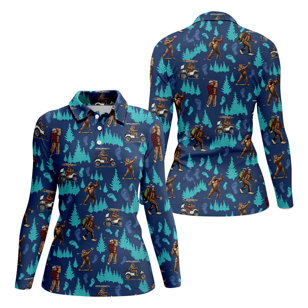 Bigfoot Golfing Women's Polo Shirt, Funny Bigfoot Golf Shirt, Ladies Golf Shirt, Women Golf Shirt