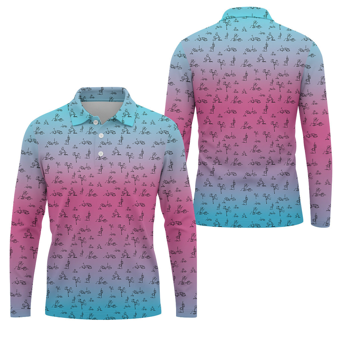 Stick Figure Couple Pink Blue Fun Men's Golf Polos, Unique Gift For Golfer, Polo For Men
