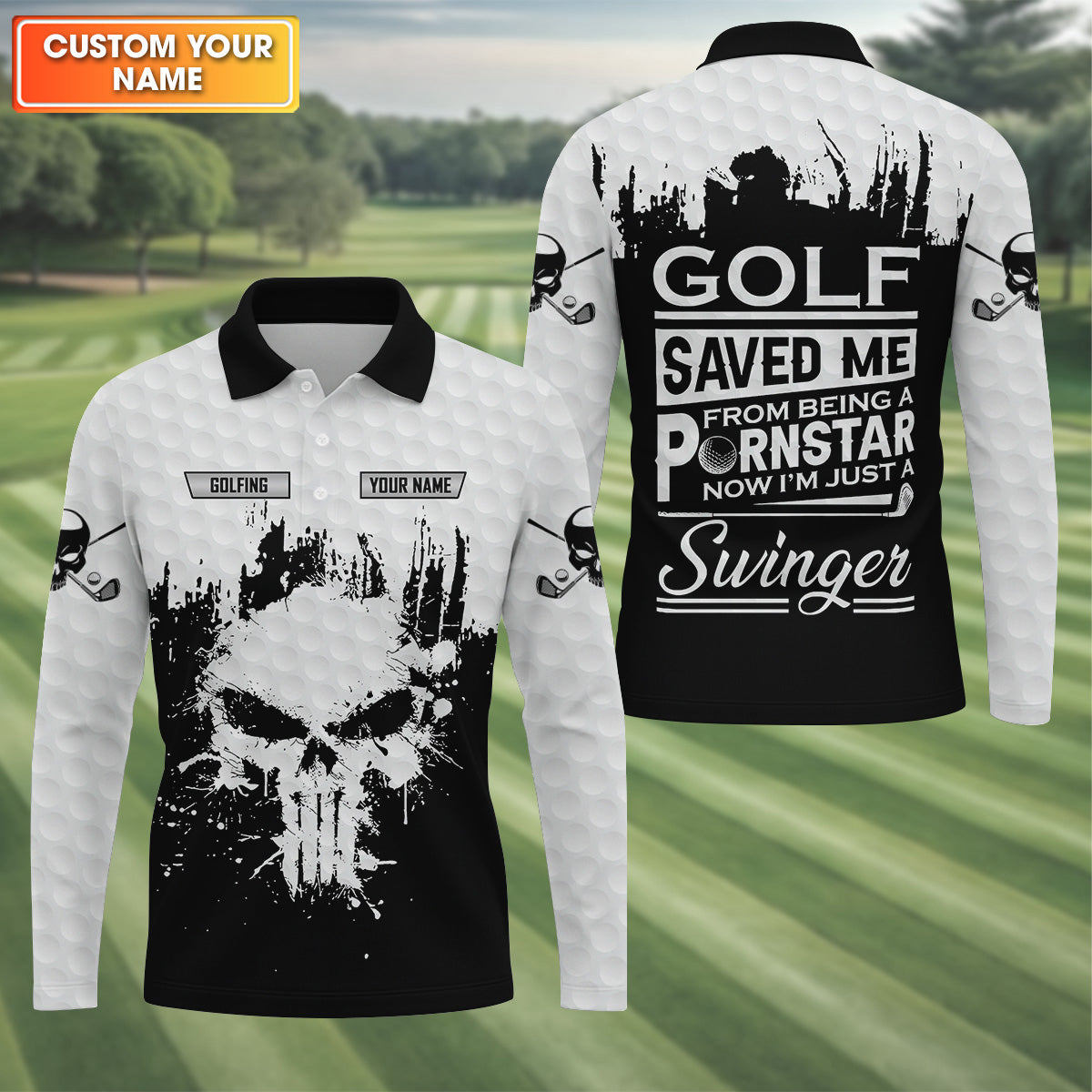 Golf Saved Me From Being A Porn Star Now I'm Just A Swinger Custom White Skull Golf Polo Shirt, Dad Golf Gift