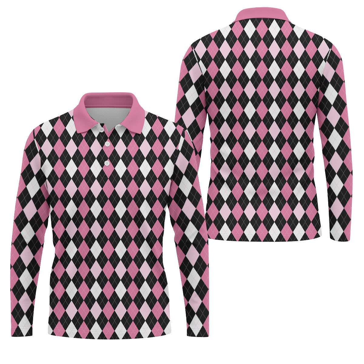 Black Pink Argyle Men's Golf Polo Shirt, Golf Gift For Men, Golfing Apparel, Matching Golf Shirt
