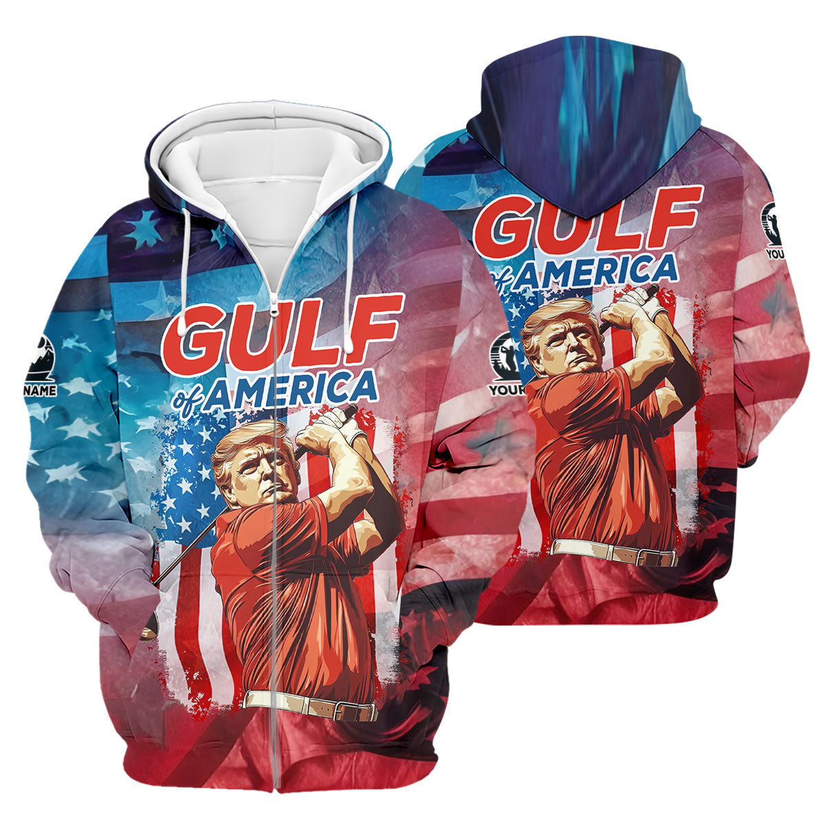 Gulf Of America Patriotic Golf Polo Shirts, Mens Golf Polo Shirts, Golf Gift Ideas For Him, Long Sleeve Golf Polo