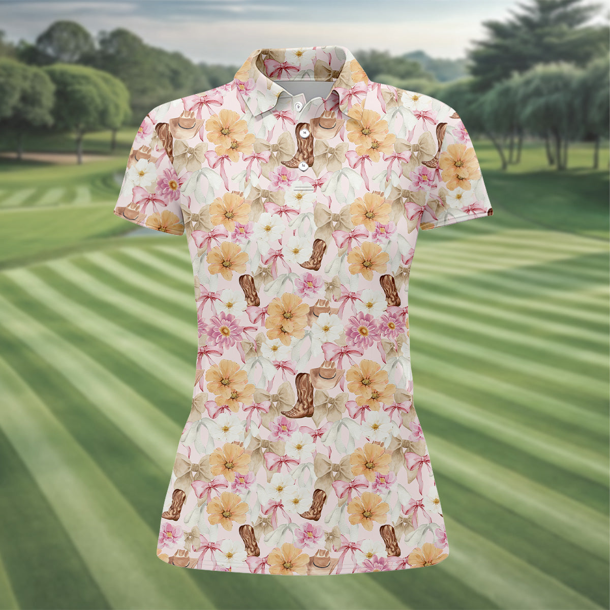 Coquette Flower Western Golf Shirt, Cute Golf Outfit, Matching Golf Shirt, Ladies Golf Shirts