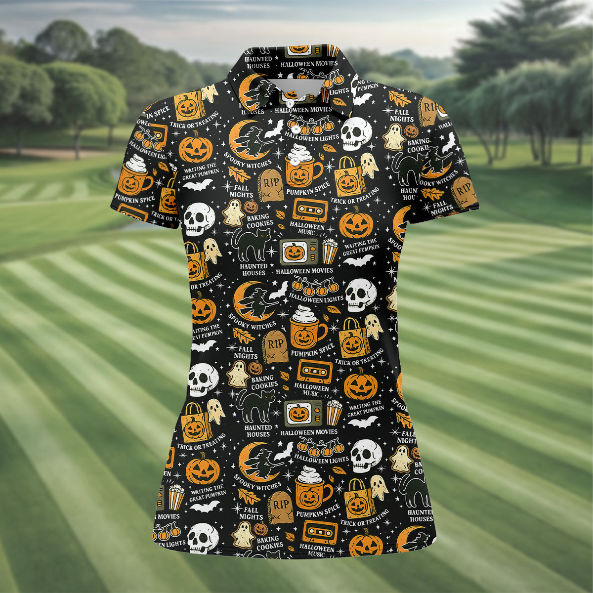 Vintage Halloween Spooky Witches Golf Polo Shirts, Halloween Theme Shirts, Ghost Pumpkin, Ladies Golf Shirts
