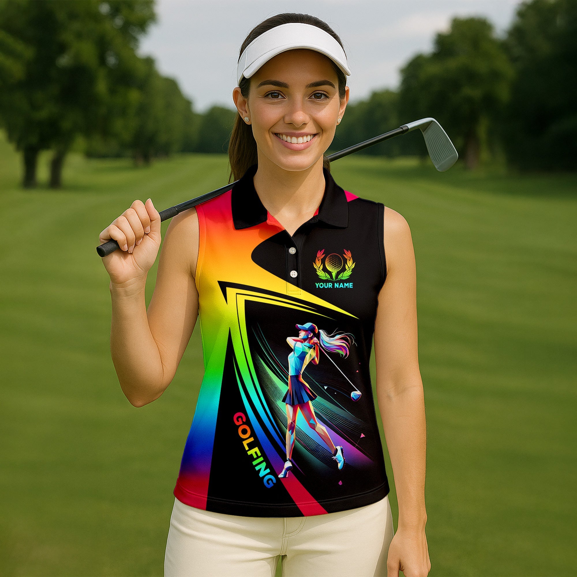 Swing Swear Repeat Personalized Funny Golf Polo Shirt,  Custom Ladies Golf Shirt