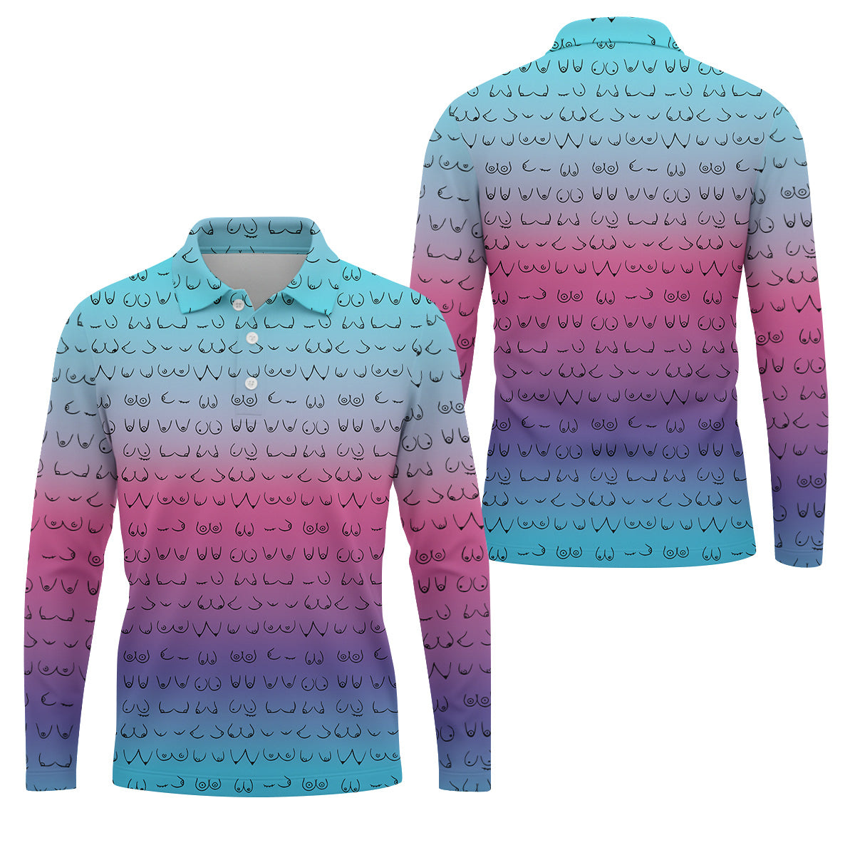 Blue Pink Ombre Boobs Golf Shirt, Fun Men's Golf Polos, Cool Golf Gifts, Polo For Men