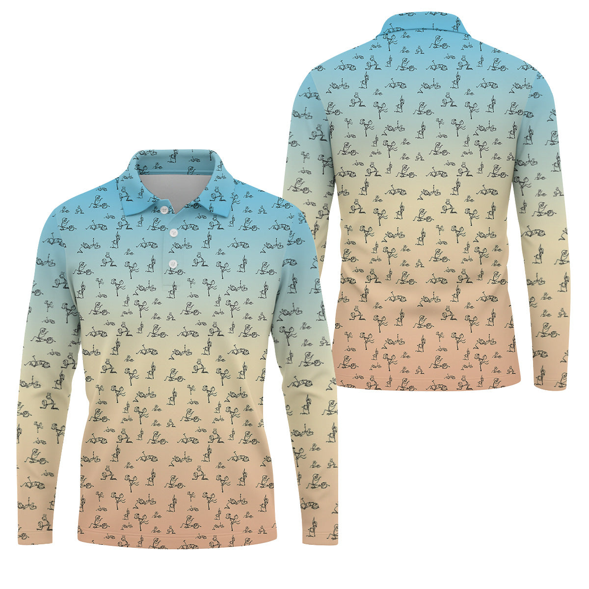 Stickman Couple Blue Orange Fun Men's Golf Polos, Unique Gift For Golfer, Polo For Men