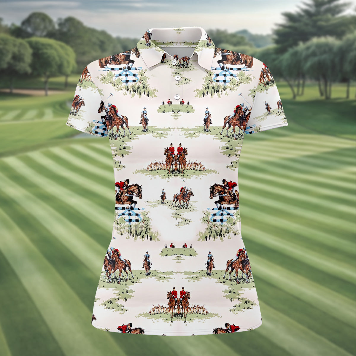 Equestrian Theme Womens Sleeveless Polo, Ladies Golf Polos, Women's Polo Shirt, Golfing Apparel