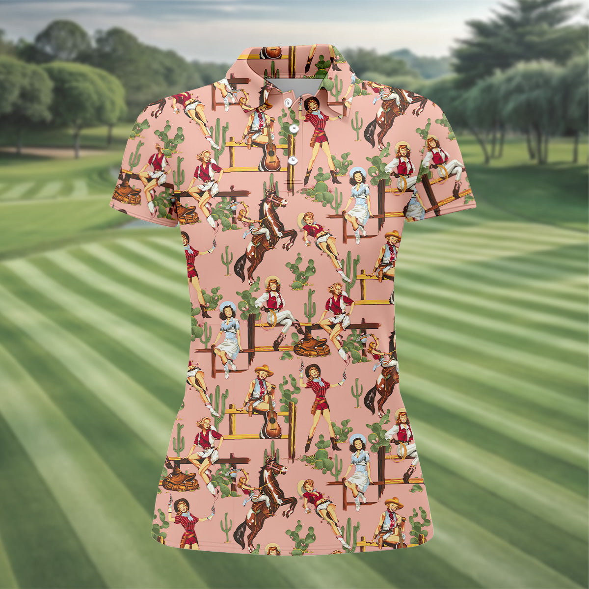 Desert Cowgirl Western Golf Shirt, Ladies Long Sleeve Golf Shirts, Women's Polo Shirt
